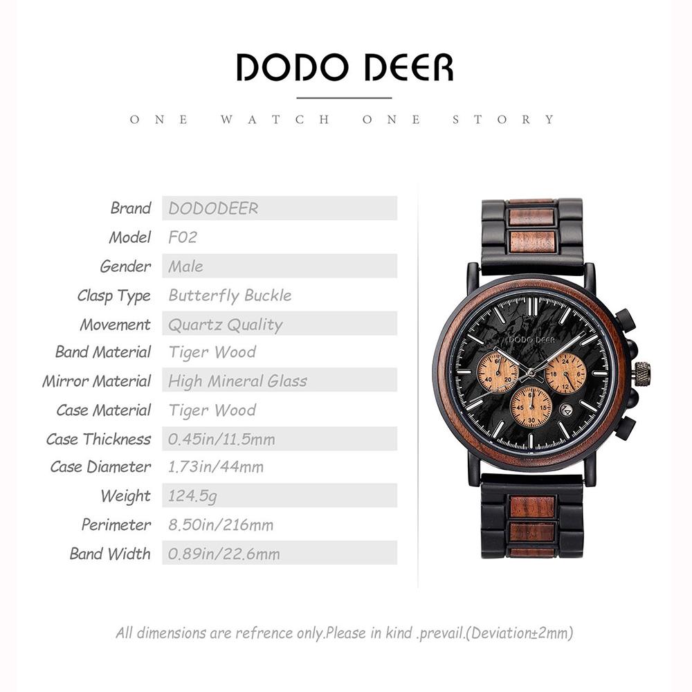 Wood Watch Wateproof Quartz Analog Watches Wooden+metal Strap Chronograph Date Unique Personalized Gifts