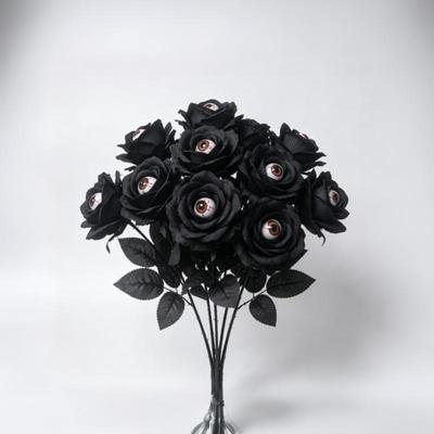 1Pc With Eyeball Halloween Eyeball Rose Simulation Handmade Eyeball Fake Flower Exquisite Artificial Black Rose Accessories