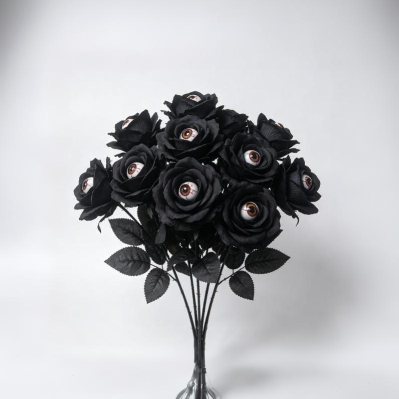 1Pc With Eyeball Halloween Eyeball Rose Simulation Handmade Eyeball Fake Flower Exquisite Artificial Black Rose Accessories