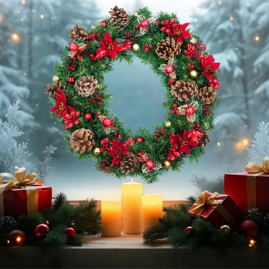 Christmas Wreath Window Stickers Electrostatic Window Decals Wreath Pattern Glass Sticker for Home Shop