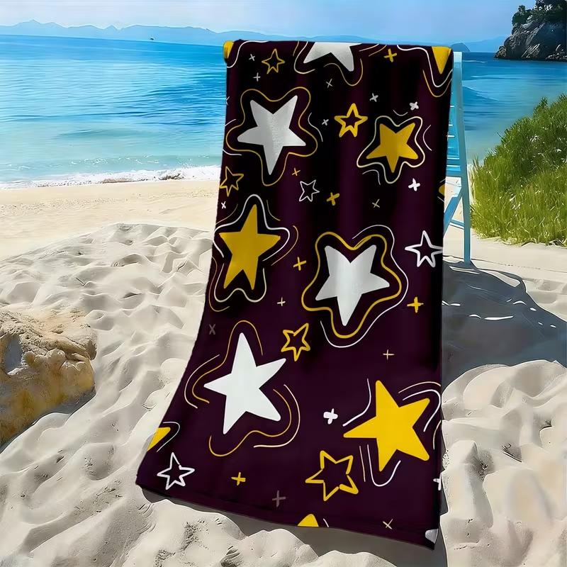 Retro Pink Green Star Print Beach Towel Y2K Aesthetic Geometric Towel Soft Absorbent Quick Dry Beach Blanket