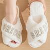 Women Home Furry Slippers Fork Strap Bride Wedding MRS Slippers Cozy Indoor Footwear