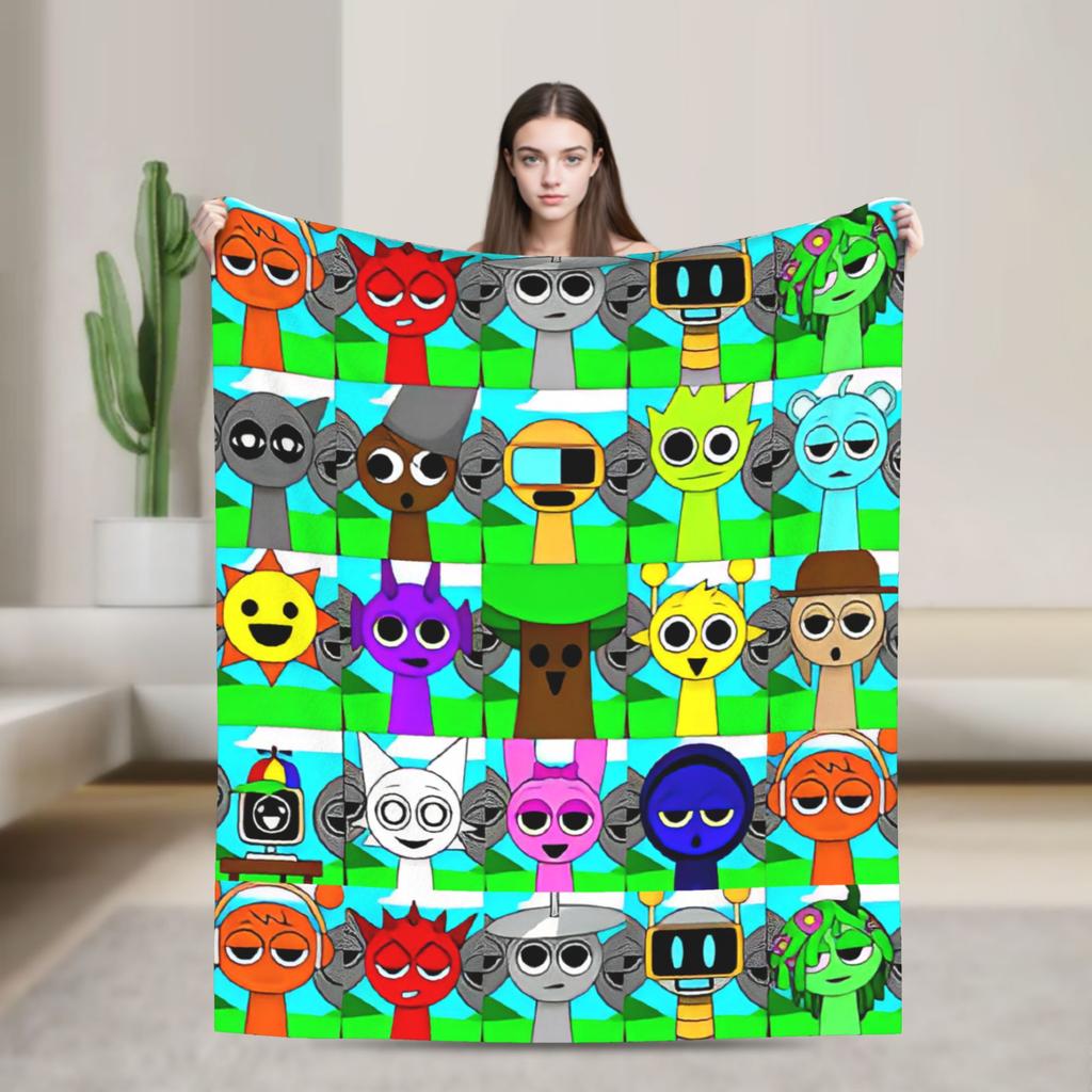 Sprunki Team Funny Games Blanket  Flannel Funny Breathable Throw Blankets for Chair Covering Sofa Summer