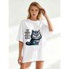 Cute Cat Graphic Oversized T-Shirt Black I Don't Like Morning People Or Morning Or People Print Unisex Casual Wear For Home And Everyday Use