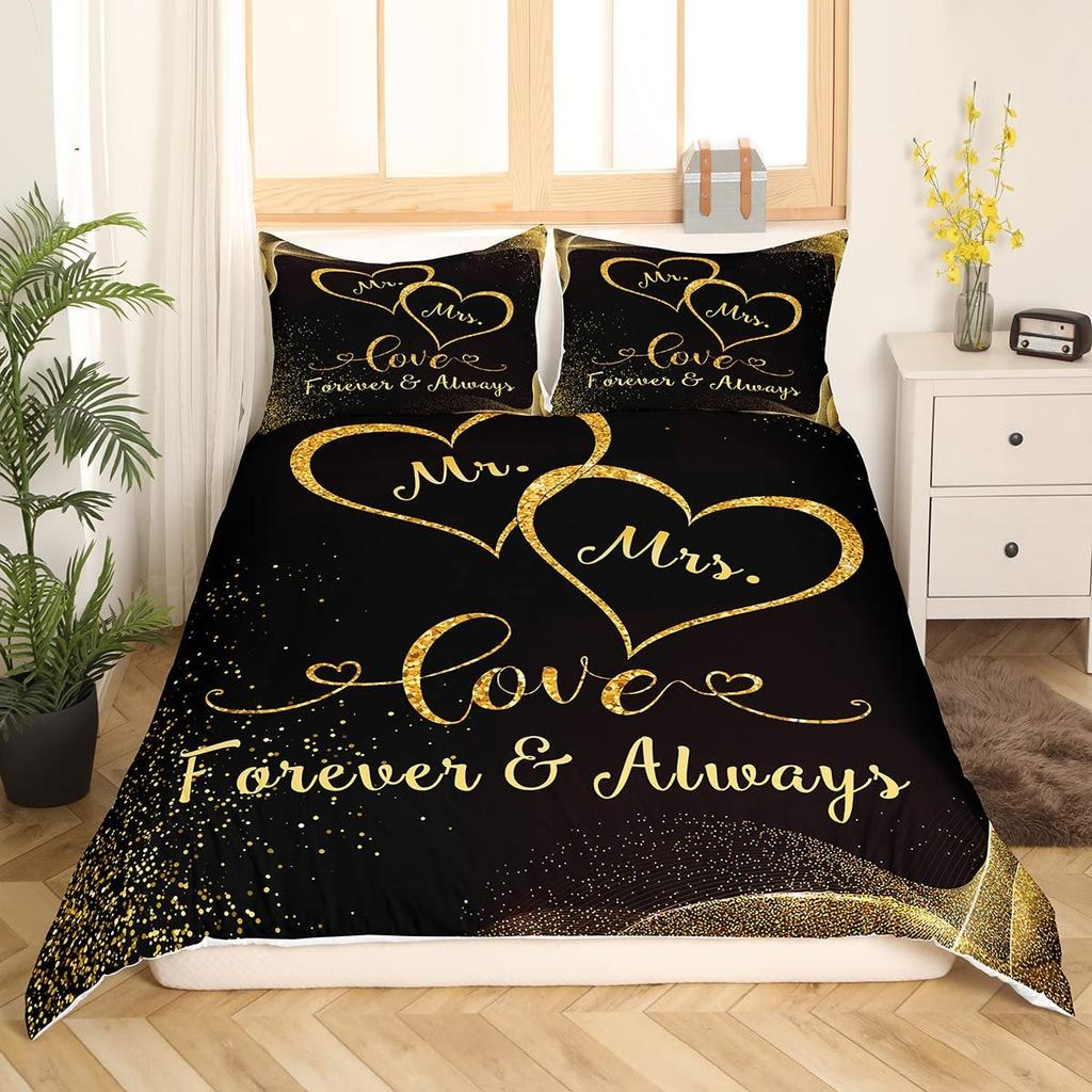 Rotes Liebesherz Bettbezug-Set Romantisches Thema Bettdeckenbezug Valentinstagsgeschenk King Queen Double Twin Größe Mit Kissenbezug