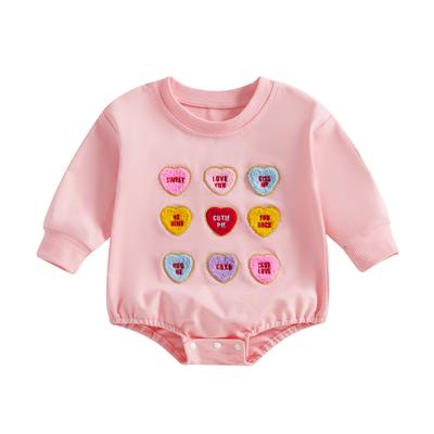 Macacão Moletom para Bebê Menina Bordado Coração Manga Longa Bolha Roupa Dia dos Namorados