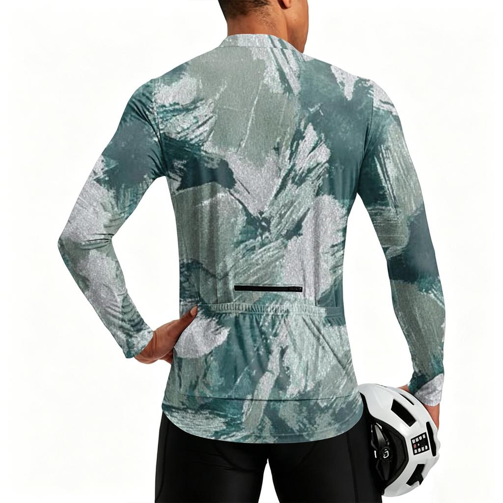 Herren Langarm Fahrradtrikot Atmungsaktiv Schnelltrocknend Halber Reißverschluss Pullover Leichtes Sportoberteil für Outdoor-Sportarten