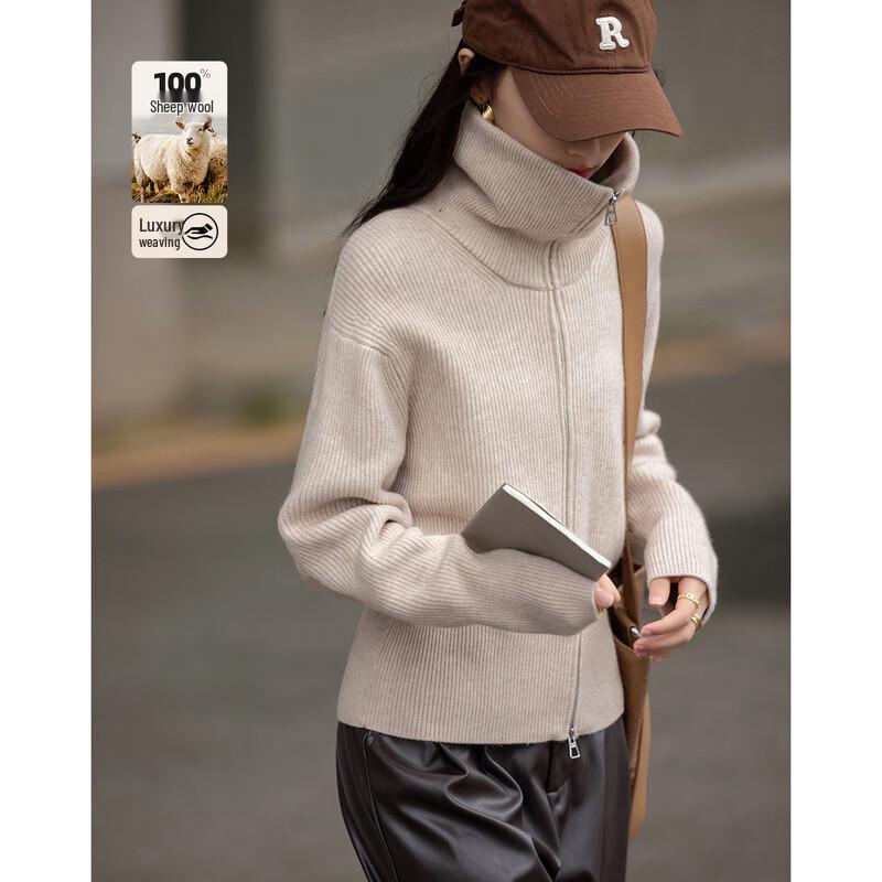 DEMANA Women s Soft Knit Zip-Up Lapel Cardigan XL