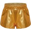 Meisjes Metallic Korte Broek Trekkoord Elastische Tailleband Glanzende Hotpants Dans Bodems Zakken Sportkorte Broek