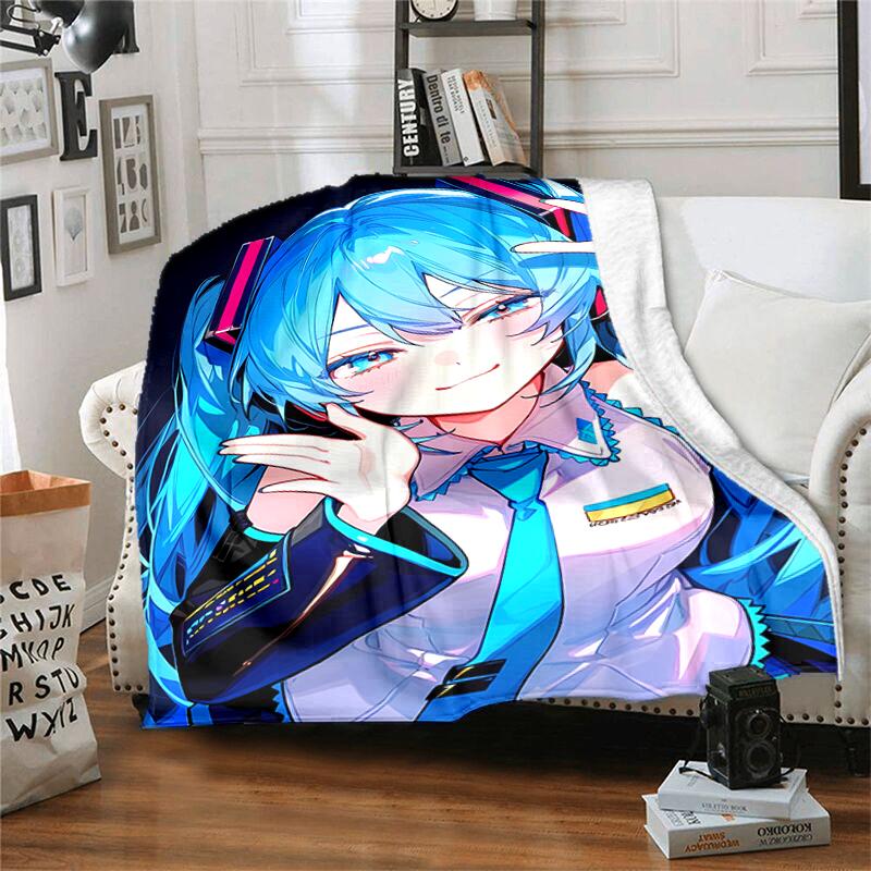 1pc Blanket Hatsune Miku Print Design, Lightweight Blanket for Sofa, Bed- Soft &Warm, Gift for All Seasons like Christmas, Halloween