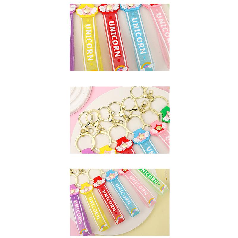 Transparent Pvc Soft Rubber Rope Keychain English Small Flower Jelly Color Plum Blossom Candy Color Drop Adhesive Wristband