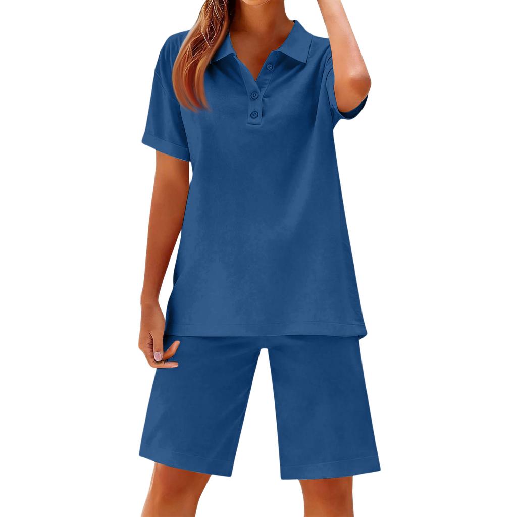 Women's Summer Two Piece Set Button Front Short Sleeve Shirt and Loose Fit Shorts Plus Size Cotton Linen Outfit