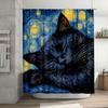 Starry Night Cat Shower Curtain - Whiskey Cat Hanging On The Living Room Wall Under The Starry Sky, Bedroom Decoration