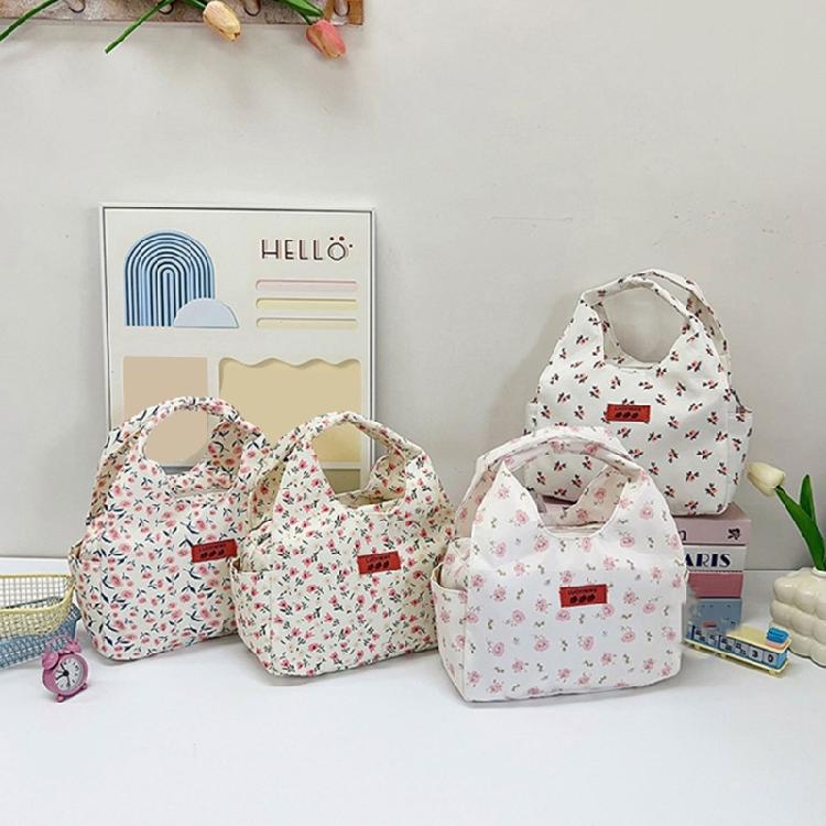 Fashionable Floral Pattern Lunch Carriers Elegant Women's Lunch Bag with Multiple Pockets Casual Work Zippered Handbag