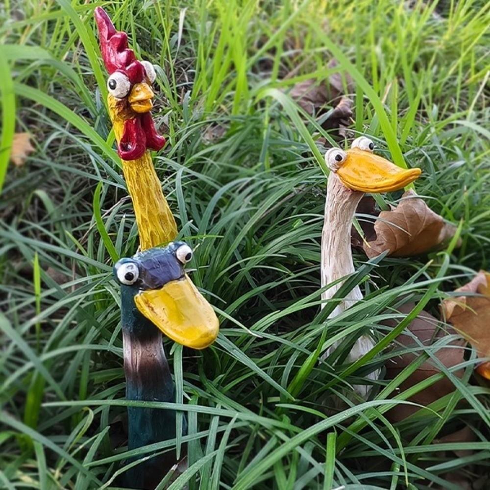 Harzhandwerk Schreiende Hühnerstatuen Lustige wetterfeste Enten-Gänse-Ornamente Handbemalte Hühnerfigur Terrassendekoration
