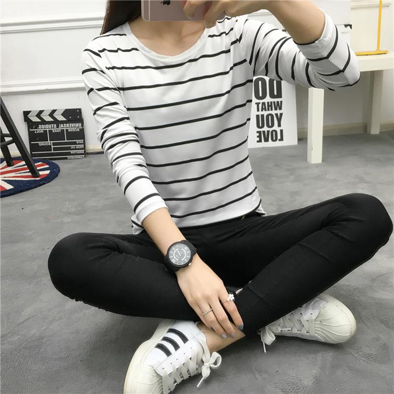 Women's Crew Neck Long Sleeve Striped Tee Loose Fit Casual Commute Polyester Autumn Basic Top
