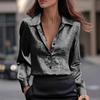 Women's Fashionable Color Lapel Long Sleeved Button Up Shirt Loose Top