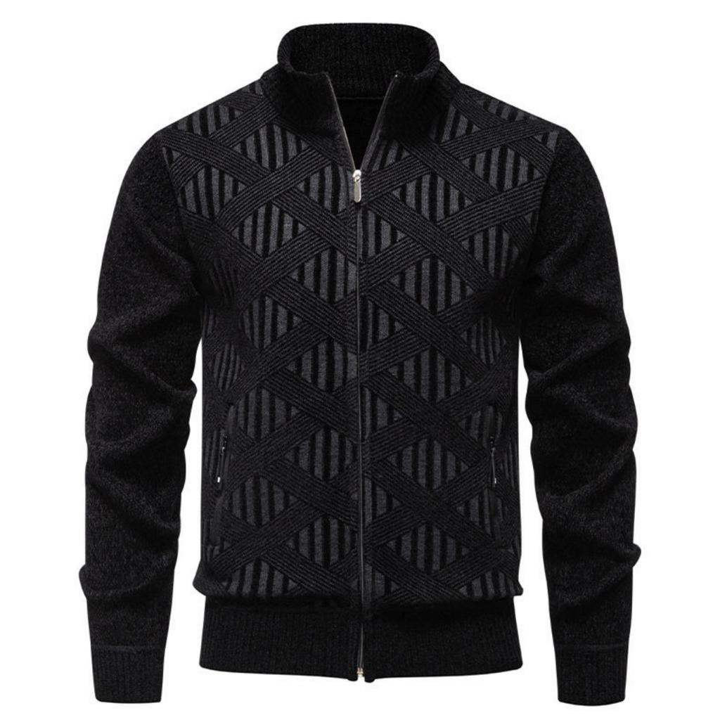 Men's Casual Solid-color Cardigan Sweater, Men's Stand-up Collar With Fleece And Thickened Chenille Knitted Sweater Coat