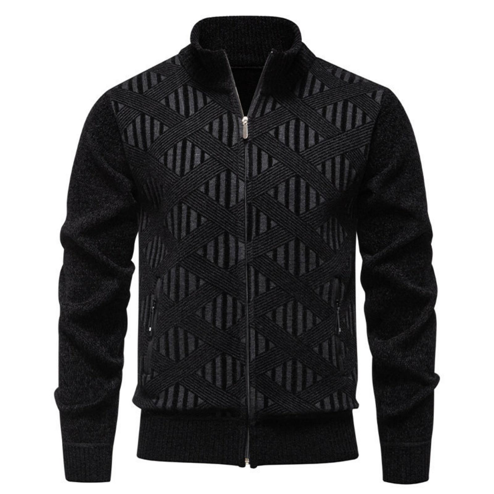 Men s Casual -color Cardigan Sweater, Men s Stand-up Collar With Fleece And Thickened Chenille Knitted Sweater Coat XXL чёрный