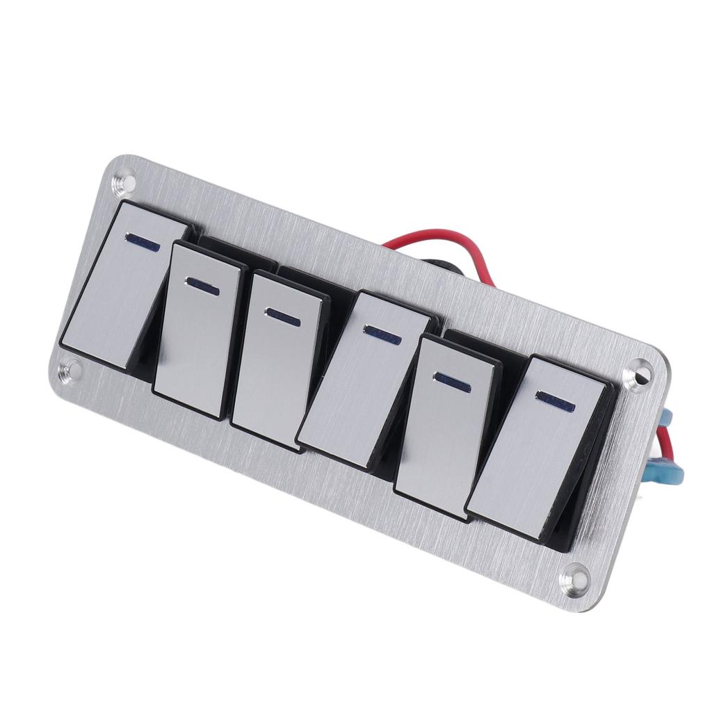 Rocker Switch Panel 6 Gang Waterproof 5 Pin On Off Car Switches 12V‑24V Blue LED