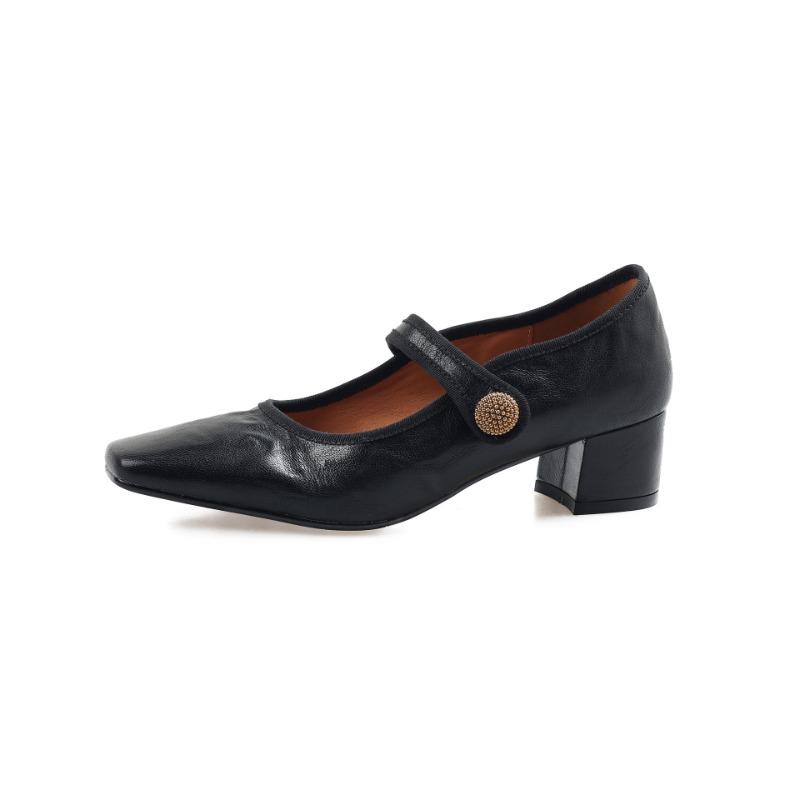 Fashion Retro Versatile Mary Jane Shoes Women's  Autumn 2025 New Style Flat Head Shallow Mouth Thick Heel Fashion Small Leather Shoes