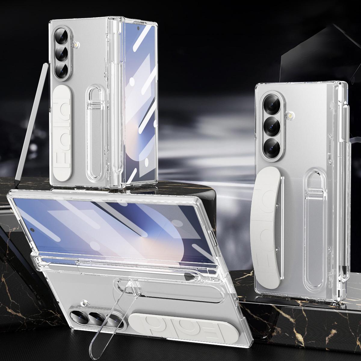 

Чохол для Samsung Galaxy Z Fold7 5G з підставкою та ремінцем на зап ястя, тверда ПК накладка для телефону зі слотом для стилуса Transparent