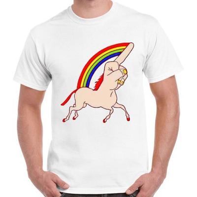 Einhorn Stinkefinger Stolz Regenbogen Männer Frauen Unisex Schwul Cooles Geschenk T-Shirt 2714