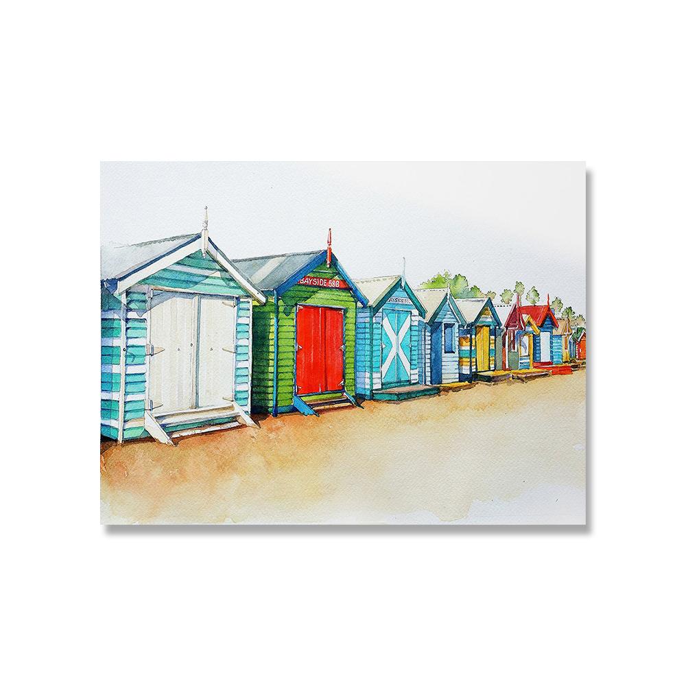 Melbourne Cricket Ground Watercolour City Landscape Print Poster Painting Art Brighton Beach Boxes Wall Pictures Bedroom Decor