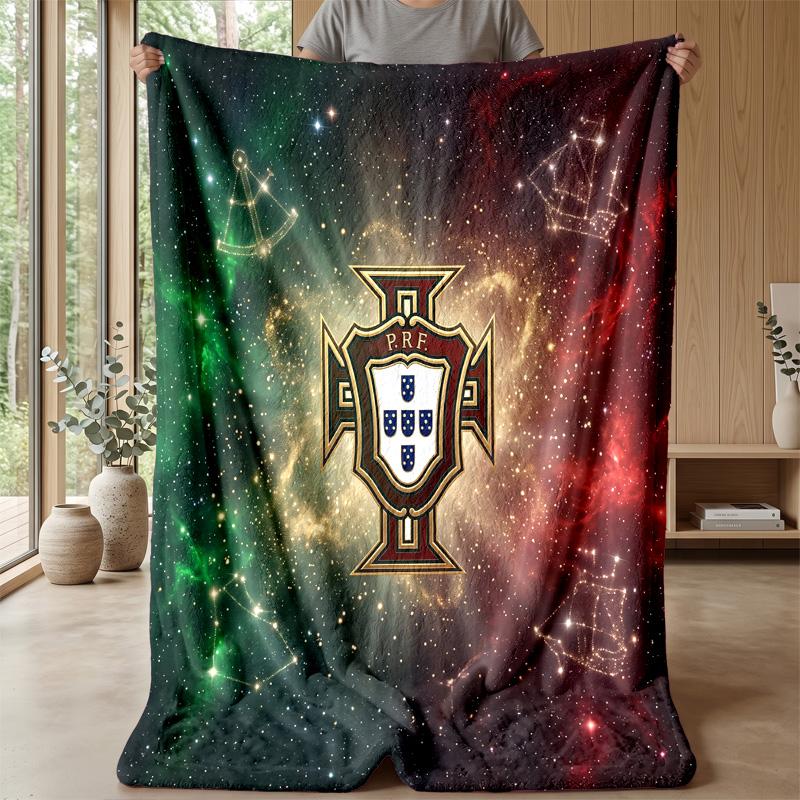 Portugal Football Printed Flannel Blanket Skin Friendly Warm Decorative Throw for Indoor Couch Bed Daily Use