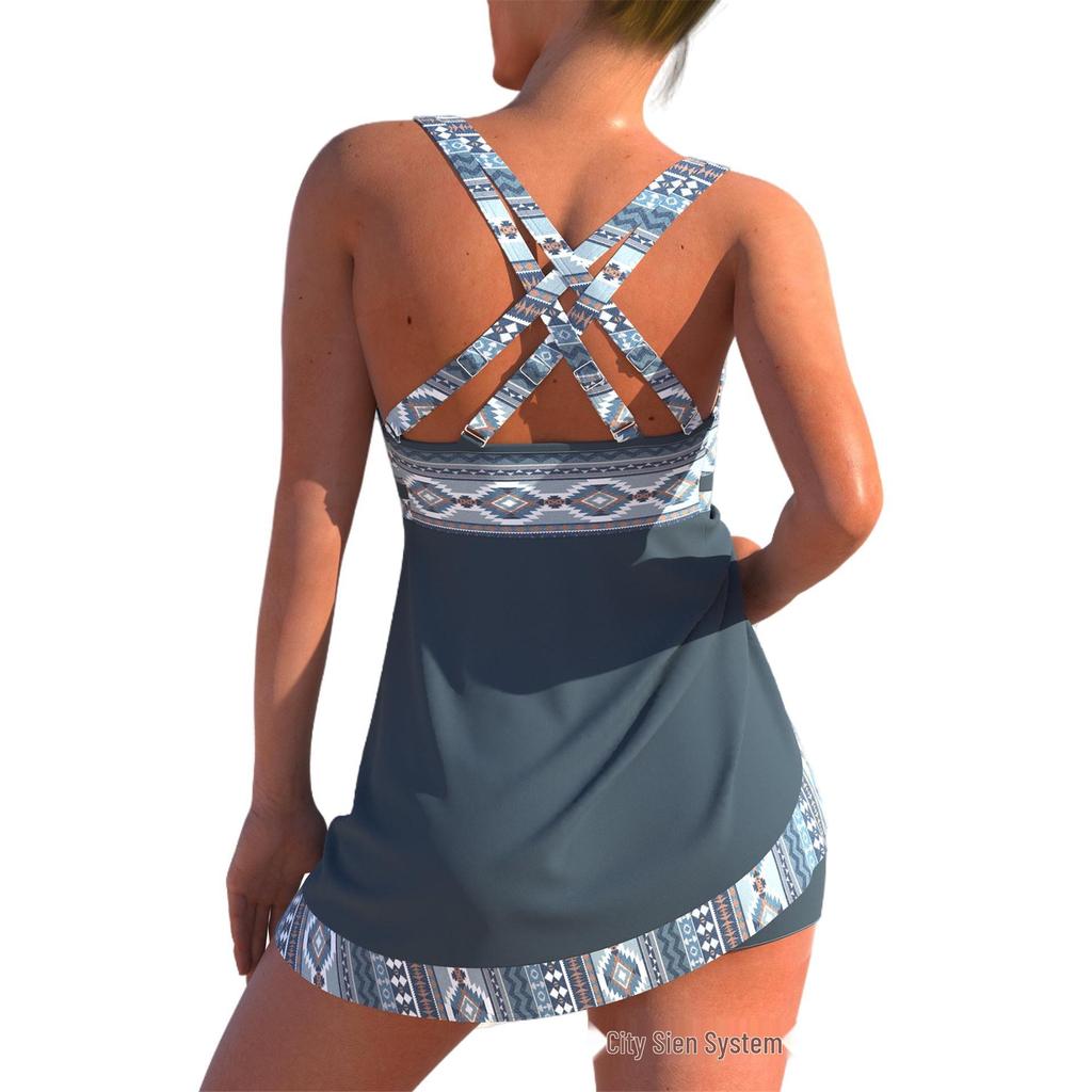 2024 Übergröße Sexy Rückenfreier Bikini mit Schnelltrocknenden Shorts & Rock