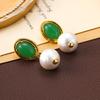 French Baroque Natural Green Agate Cotton Bead Earrings