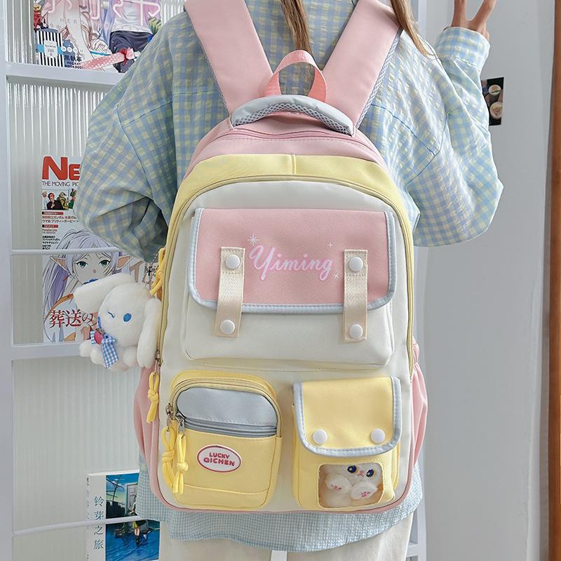 Cute color-blocking schoolbag girls' junior high school birthday department ins style large-capacity backpack casual student class backpack trend