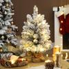 60cm Artificial Mini Christmas Tree with 35 LED Lights, 72 Dense Branches with Snow Ornaments and Green Burlap Base