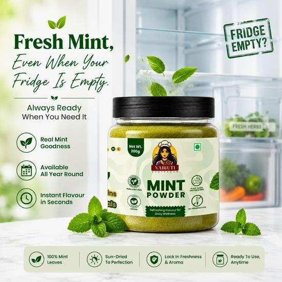 Nairuti Vyutpadan Mint Powder (Pudina Powder) 400g | 100% Pure Natural Mint | Refreshing Aroma for Tea, Chutneys, Raita, Snacks & Beverages