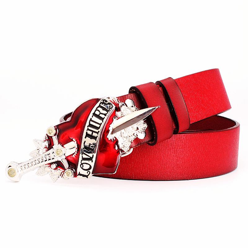 Fashion Belts LOVE Hurt Heart Arrow Metal Buckle Cowskin Genuine Leather Belt Rock Decorative Waistband For Women Man Gift
