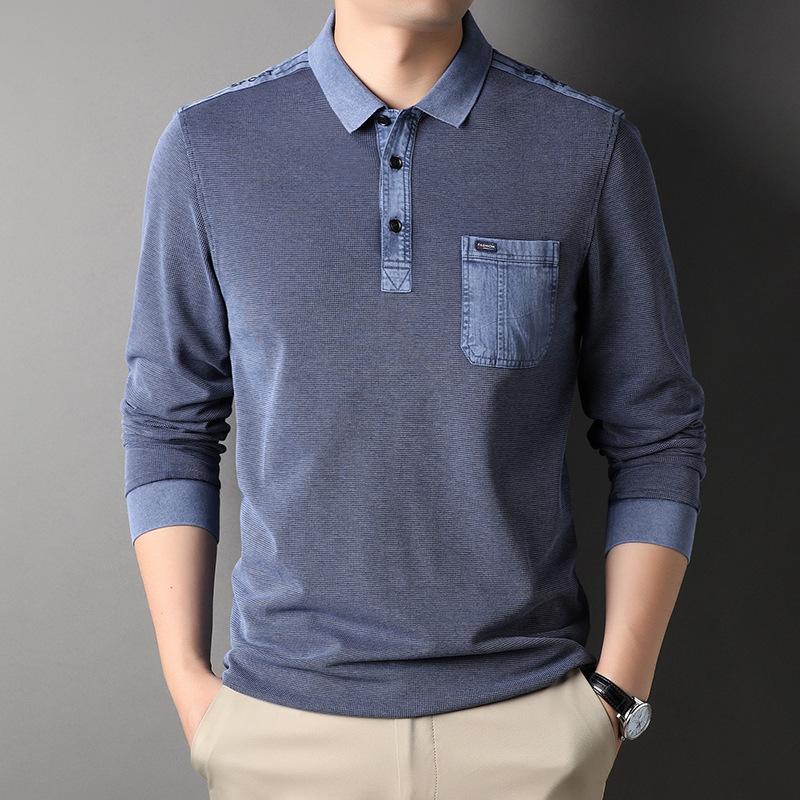 Long-sleeved T-shirt Men's Spring and Autumn New Lapel POLO Shirt Business Casual Cotton Outer Wear Middle-aged Men's Clothing