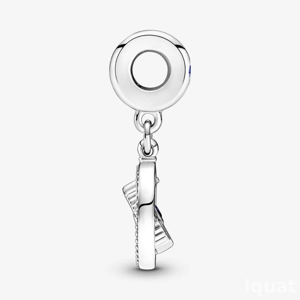 925 Sterling Silver Compass Charm Pendant with Blue Cubic Zirconia Stones for DIY Bracelet Necklace Accessories Jewelry Making