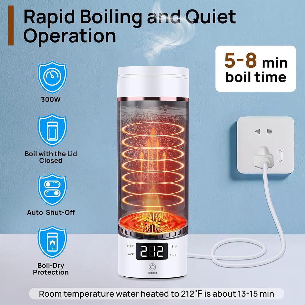 Travel Portable Electric Kettle,Tea Coffee Kettle, Boiled Water Kettle for Rapid Heating & Boiling, Leak Proof & Heated-Insulated, 450mL & 304