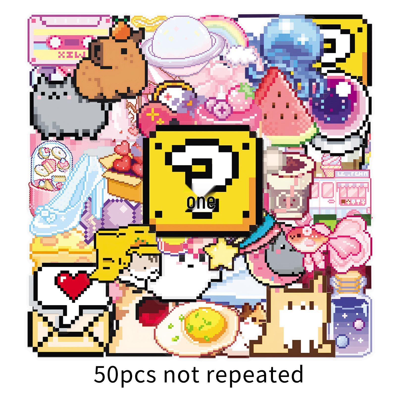 50 Transparent Cartoon Pixel Art Stickers - Creative, Cute & Waterproof PET for Journals & Notebooks