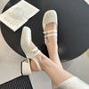 Square head single shoes women's spring 2025 new French evening breeze flat bottom shallow mouth with skirt Mary Jane small leather shoes