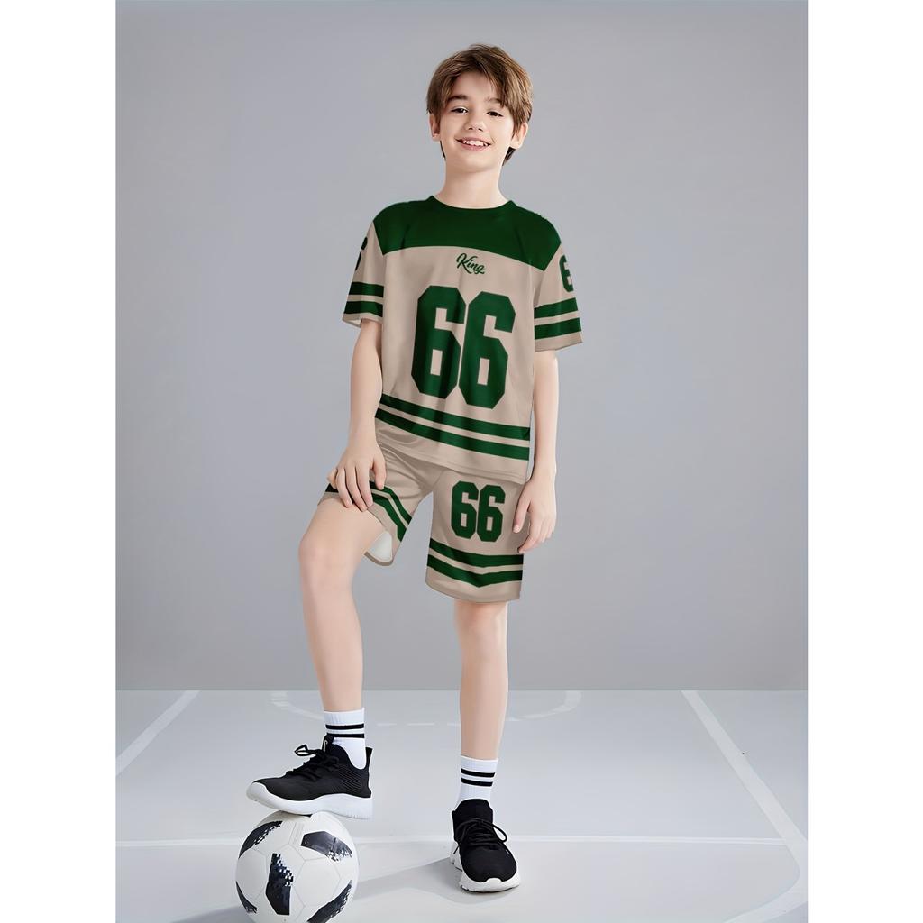 Boys' Fashionable 3D Printed Casual Short Sleeved Shorts Set, Perfect for Outdoor Sports Wear