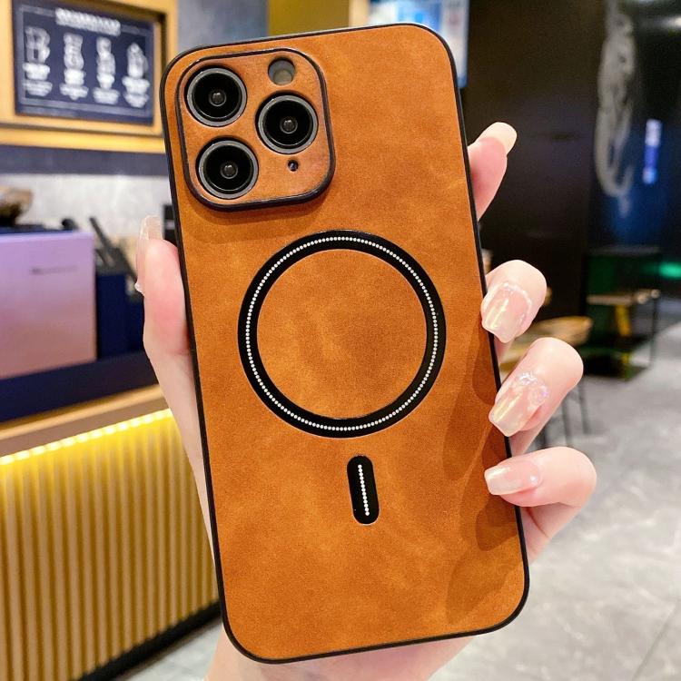 Lambskin Faux Leather Magnetic Case for iPhone 15 Pro Max, PU+TPU+PC Wear-resistant Shockproof Protective Cover