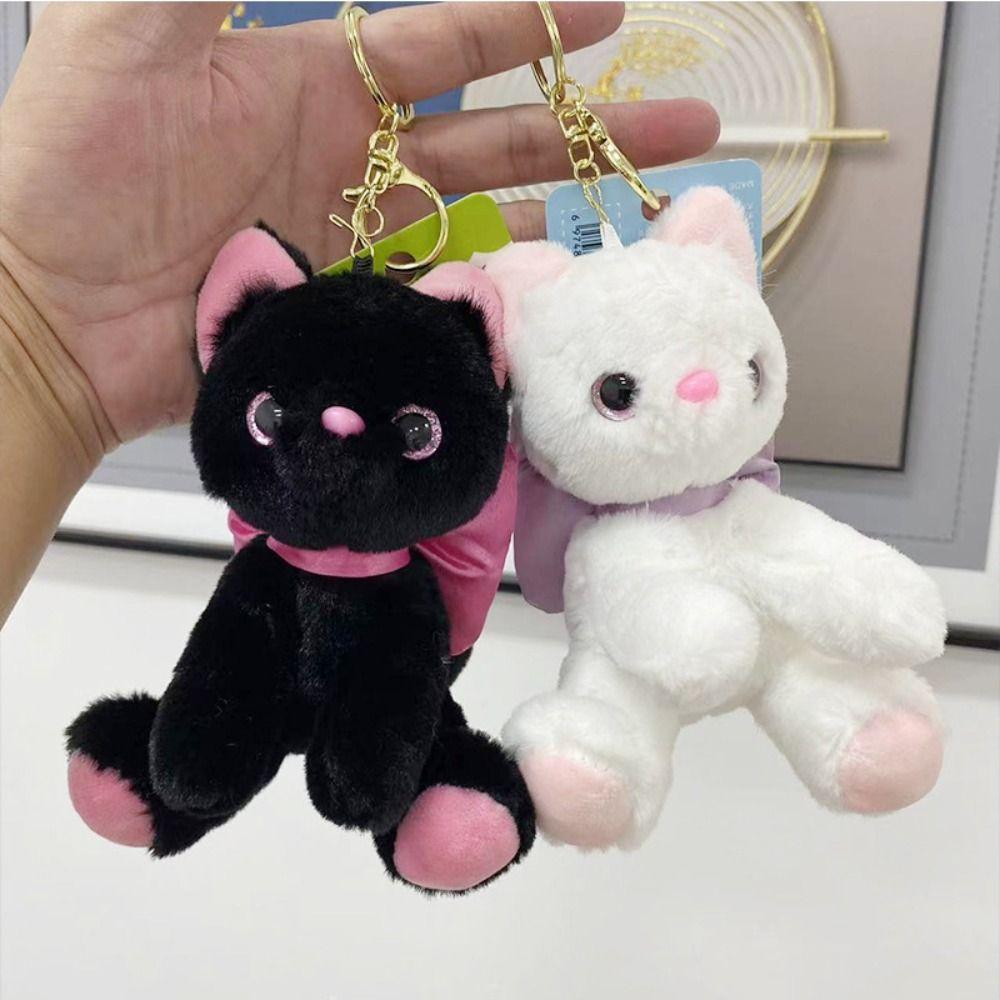 Soft Bow Cat Plush Keychain PP Cotton Stuffed Doll Keychain Lovely Kitty Keyring Doll Kid Girl Boy