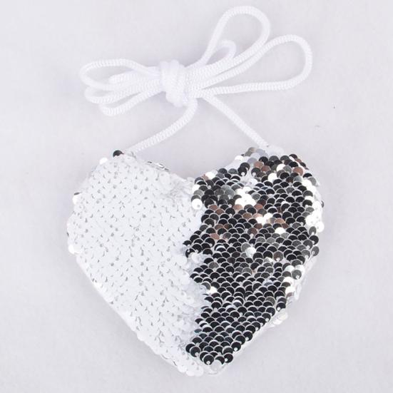 Borsa a Spalla Piccola Portamonete a Forma di Cuore con Doppi Colori e Paillettes per Bambina