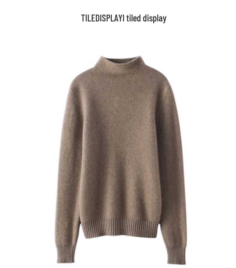 White Cashmere Rolled Collar Sweater - Women's Loose Fit Pullover for Autumn/Winter 2025