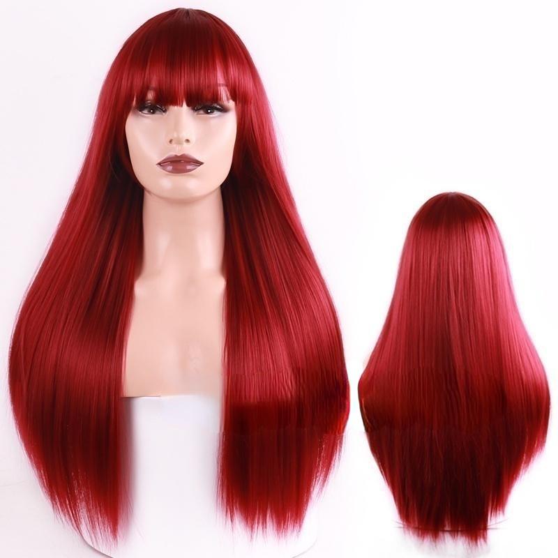 XINRAN Women Fashion Long Straight Wig with Bangs Synthetic Heat Resistant Fiber Wig for Women
