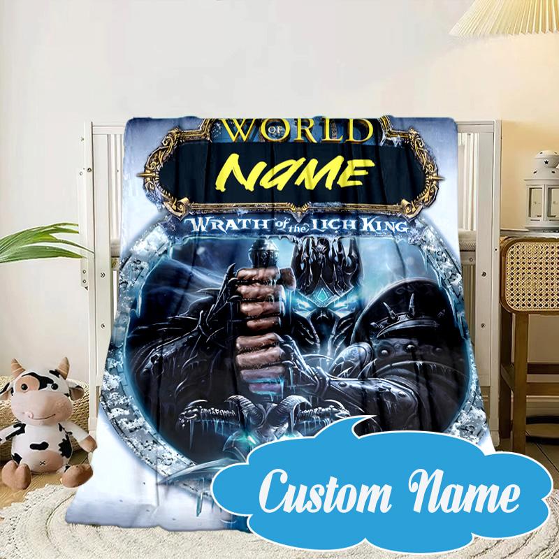 Custom Name Dark Kingdom's Rise Warcraft Blanket Bed Sofa Blanket Flannel Blanket for Camping, Hiking, Picnic Essentials,gift for Fan Family