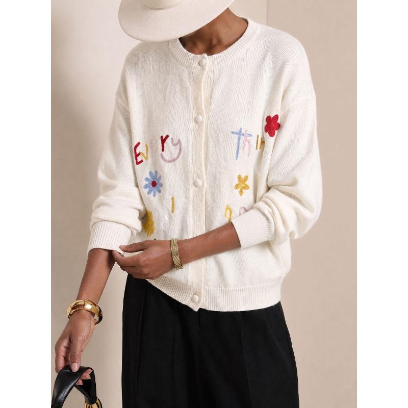 TIFICY Women's Fashion Casual Fall Winter Flower Pattern Print Long Sleeve O-Neck Sweaters