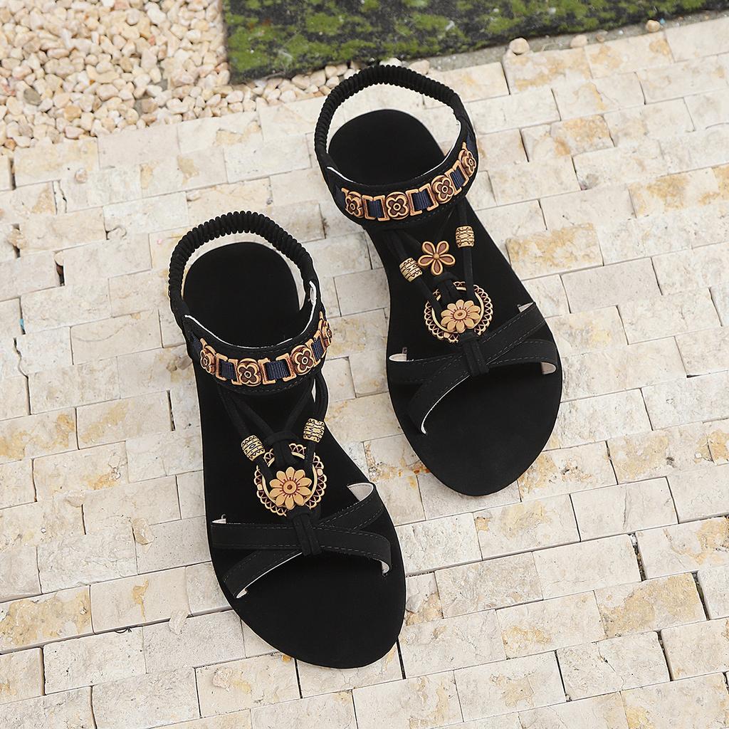 Women Bohemian Style Suede Elastic Band Sandals 2025 Summer New Casual Shoes Comfort Flat Heel Beach Sandals Shoes Women