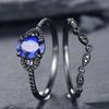 Attractive Black Color Inlaid with Blue Stone Rings Flower Round  Hollow Engagement Wedding Rings for Women Jewelry